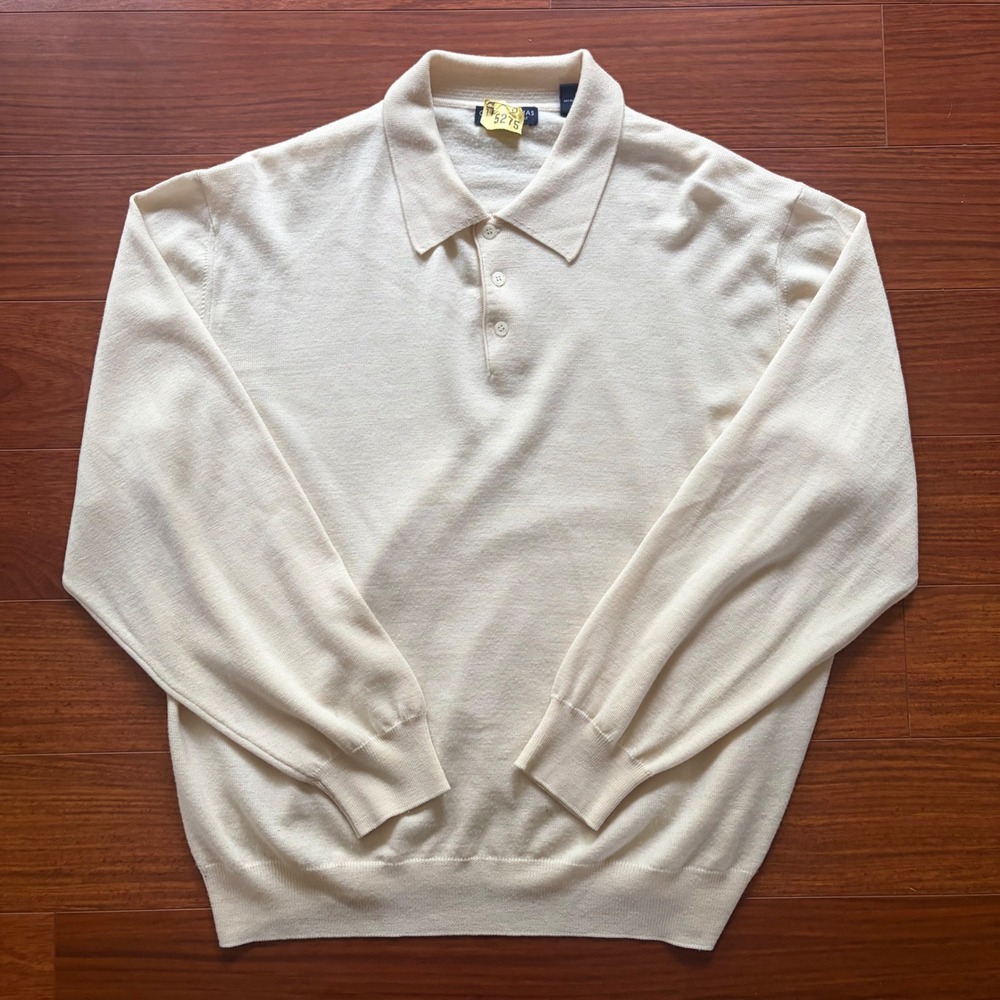 Grant Thomas Mens XXL Cream Italian 100% Merino Wool Polo Sweater Pullover